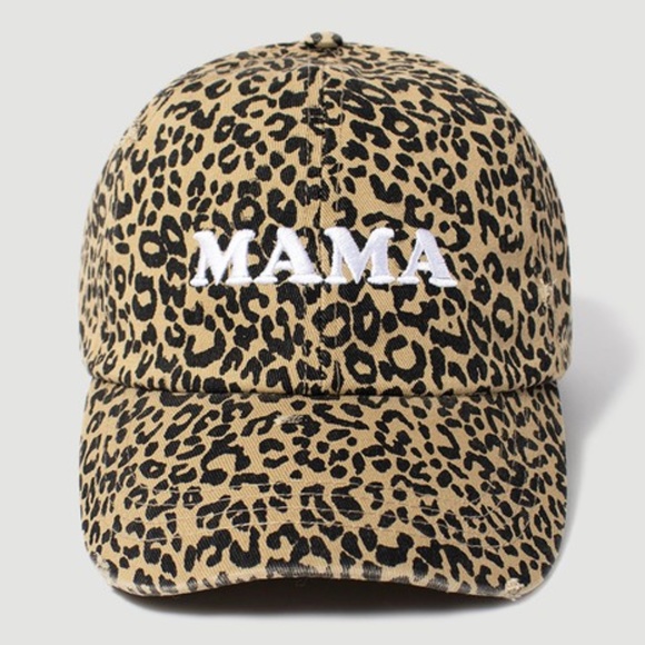 Accessories - Mama Embroidered Leopard Animal Print Distressed Baseball Hat Cap